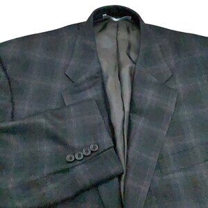 Hickey Freeman Blazer Men 44 Green Blue Windowpane Wool Classic Jacket‎ USA VTG
